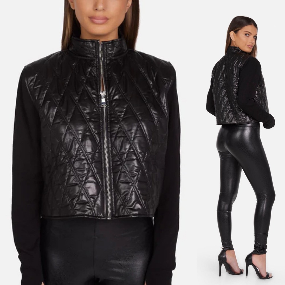 Michael Lauren Black Quilted Mixed Media Hybrid Zip Up Jacket XS Made in LA, USA